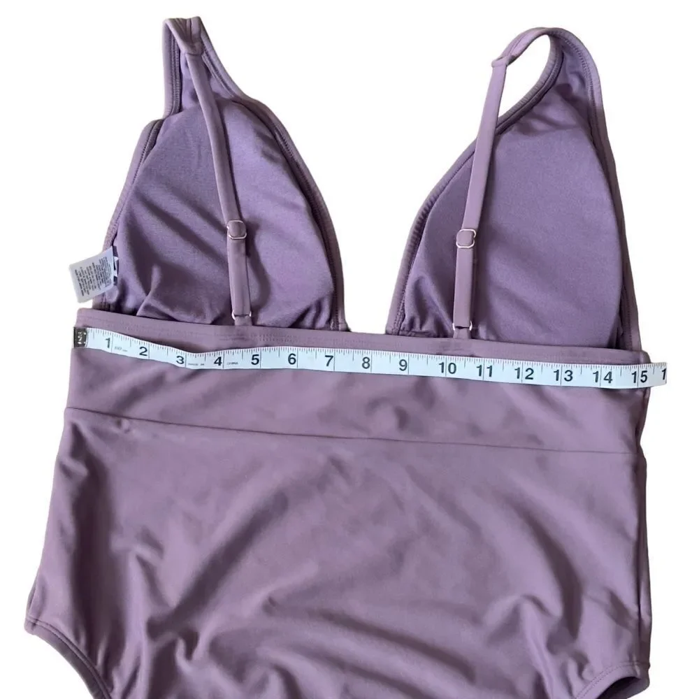 Shade & Shore Women's Torso Plunge Front Swimsuit Mauve Purple XLARGE NWT